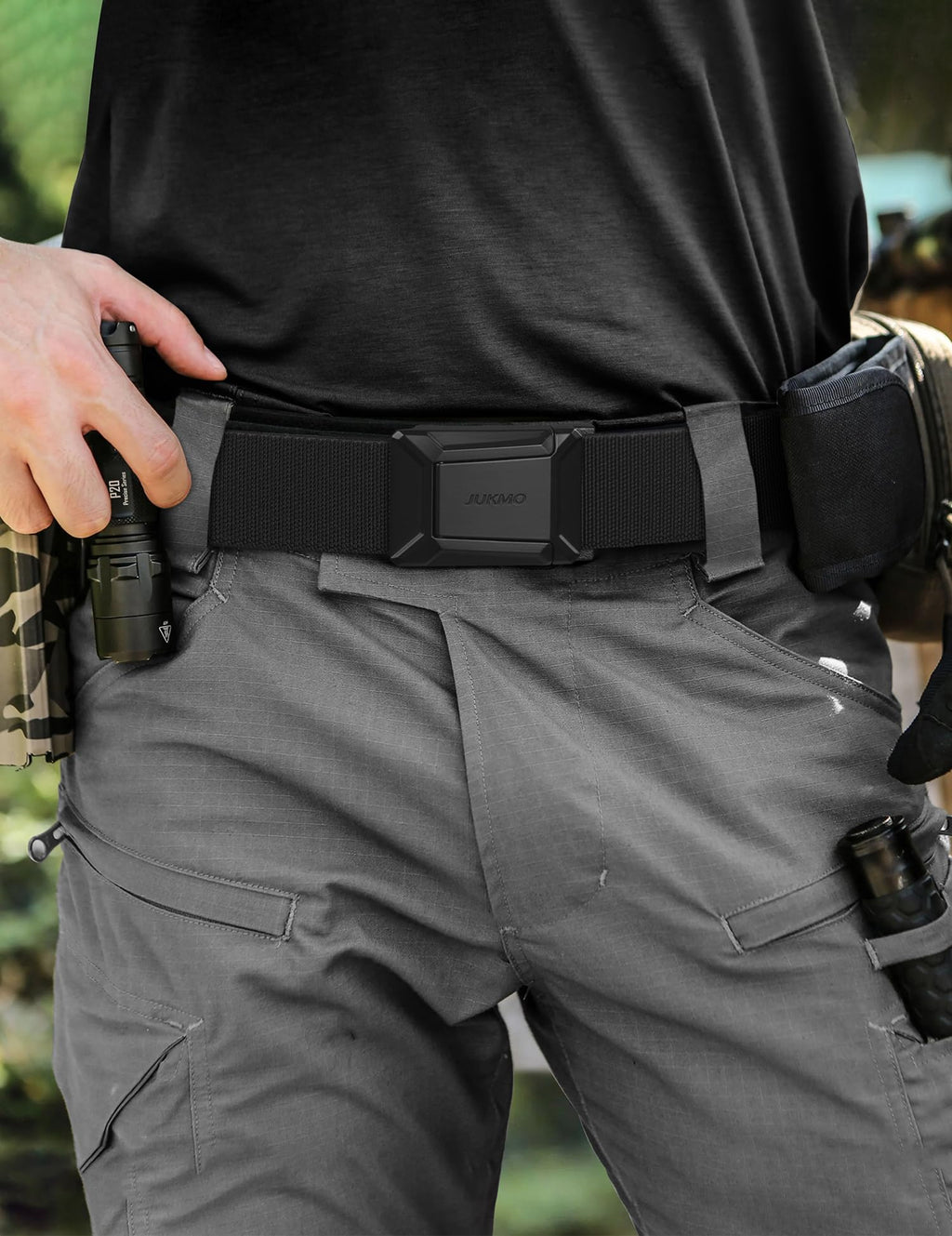 JUKMO Men's Stretch Tactical Belt, 1.5" Elastic Nylon Web with Flip Buckle | Quick Release Belt for Military Work Rigger Hiking