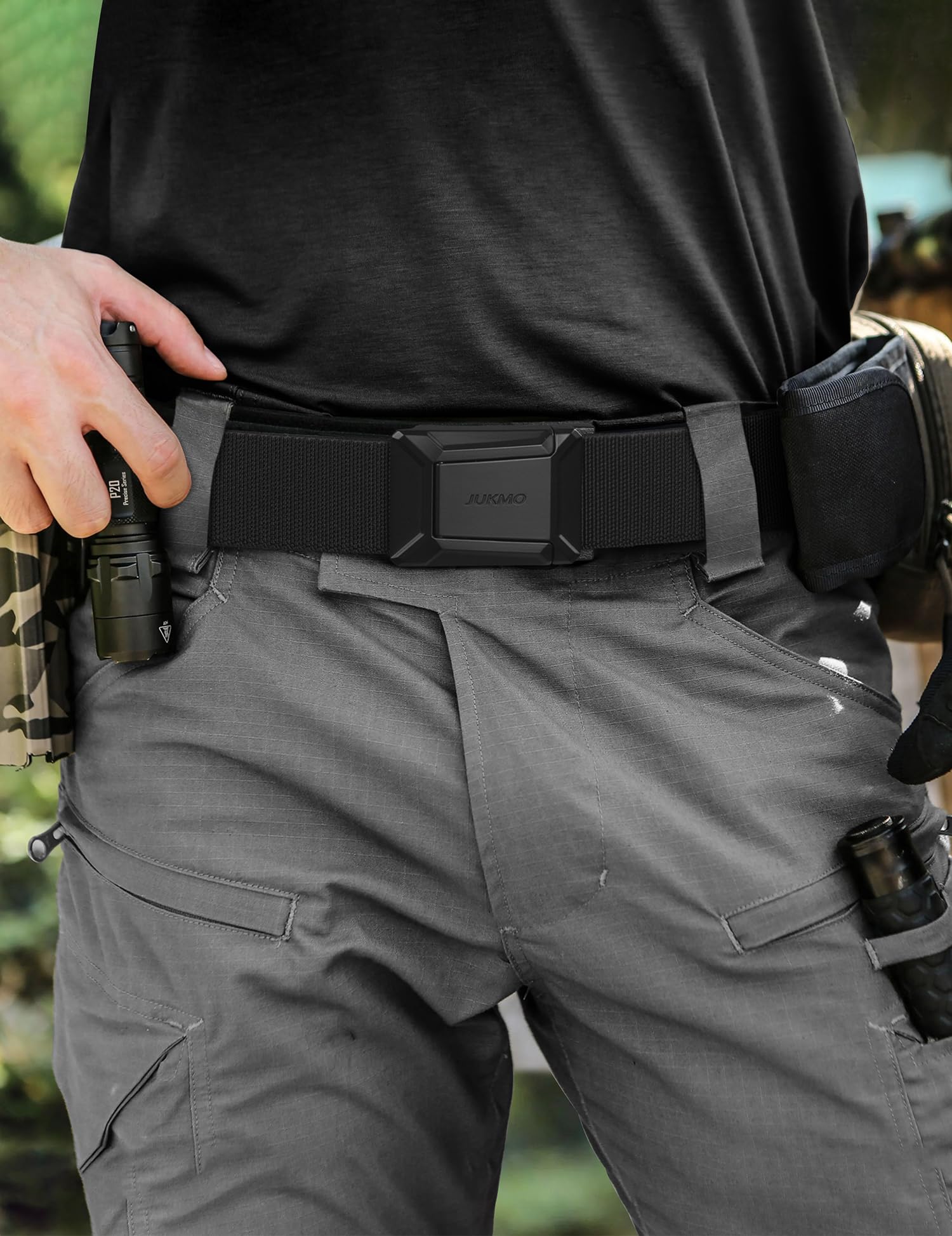 JUKMO Men's Stretch Tactical Belt, 1.5" Elastic Nylon Web with Flip Buckle | Quick Release Belt for Military Work Rigger Hiking