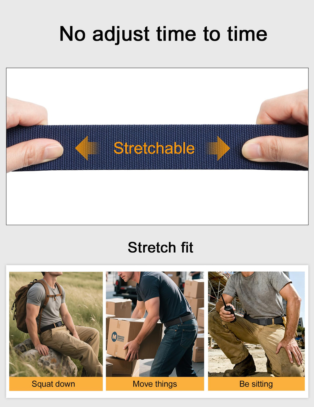 JUKMO Men's Stretch Tactical Belt, 1.5" Elastic Nylon Web with Flip Buckle | Quick Release Belt for Military Work Rigger Hiking