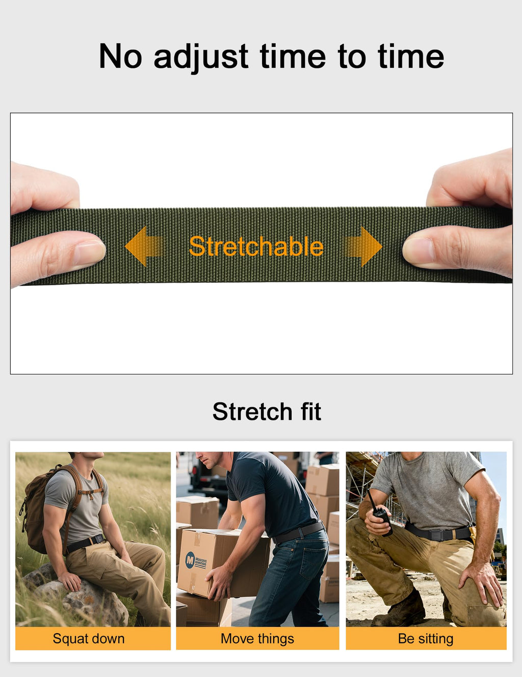 JUKMO Men's Stretch Tactical Belt, 1.5" Elastic Nylon Web with Flip Buckle | Quick Release Belt for Military Work Rigger Hiking