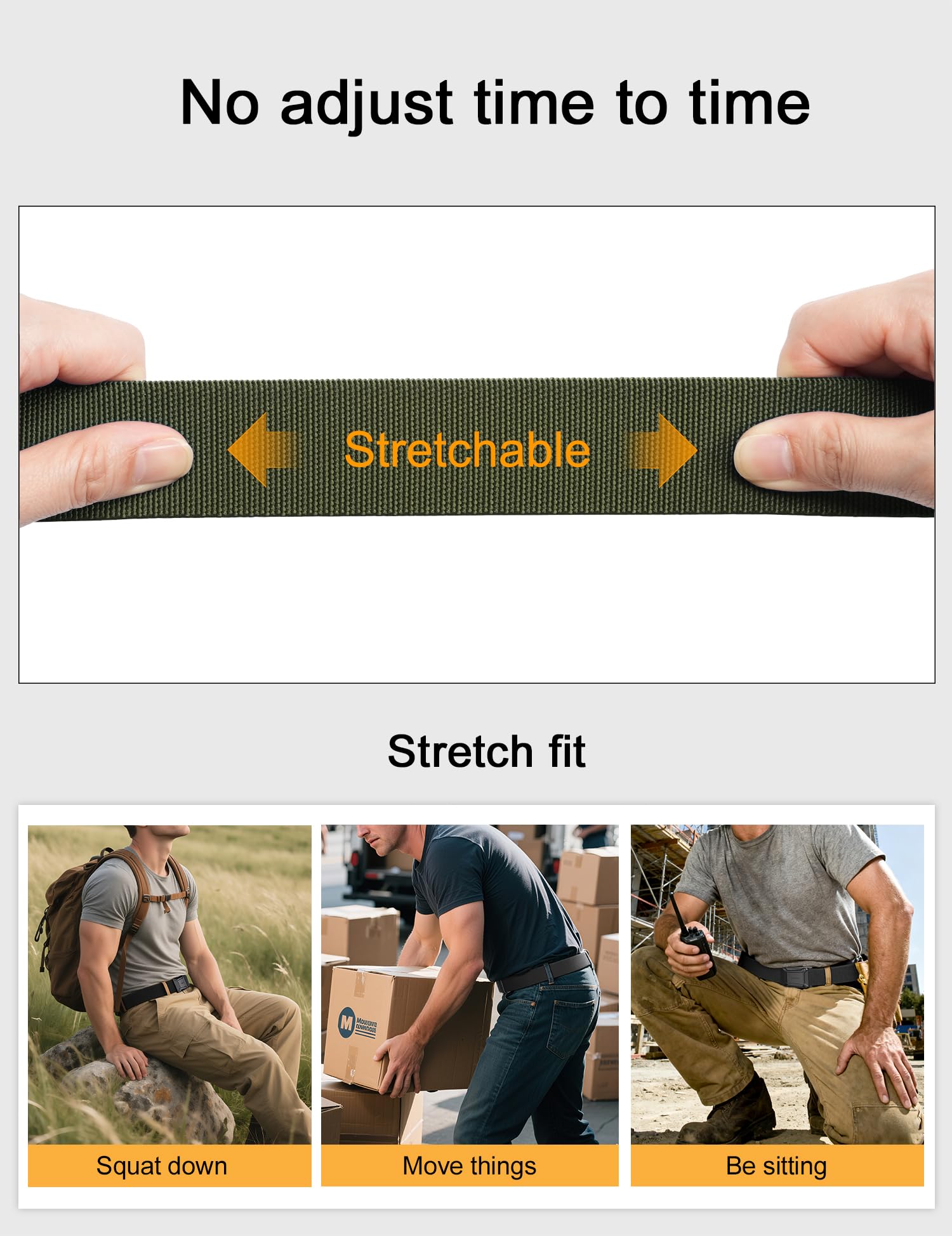 JUKMO Men's Stretch Tactical Belt, 1.5" Elastic Nylon Web with Flip Buckle | Quick Release Belt for Military Work Rigger Hiking