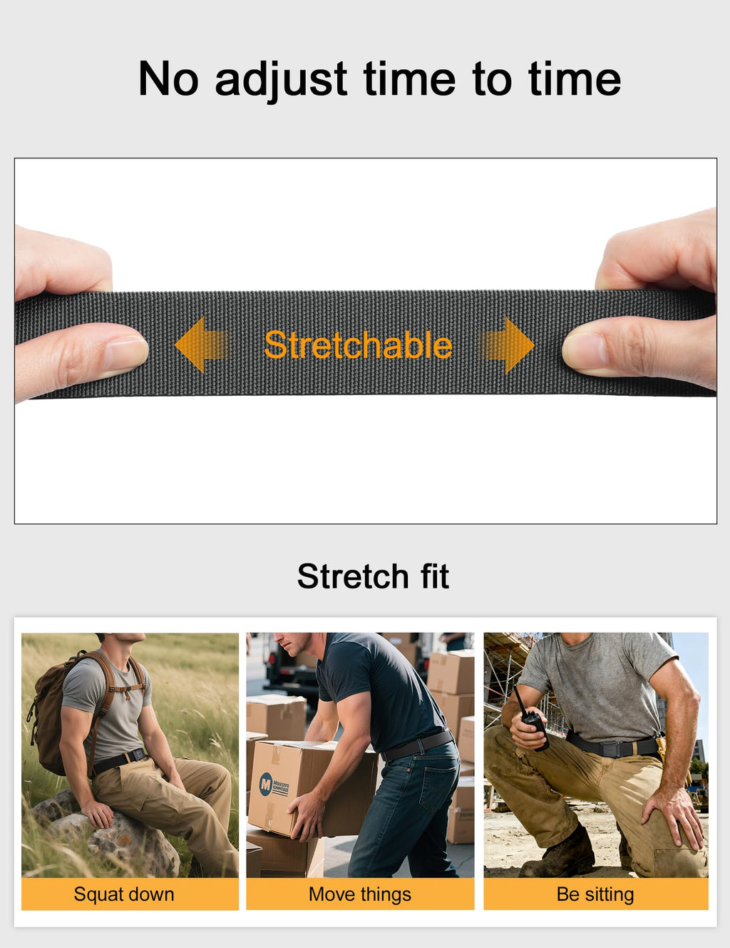 JUKMO Men's Stretch Tactical Belt, 1.5" Elastic Nylon Web with Flip Buckle | Quick Release Belt for Military Work Rigger Hiking