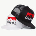 1pc Men's Embroidered COWPOKE Letter & Mountain Design Adjustable Mesh Hip Hop Hat - Lightweight Polyester Cap for Outdoor Travel, Beach, Spring/Fall Casual Wear