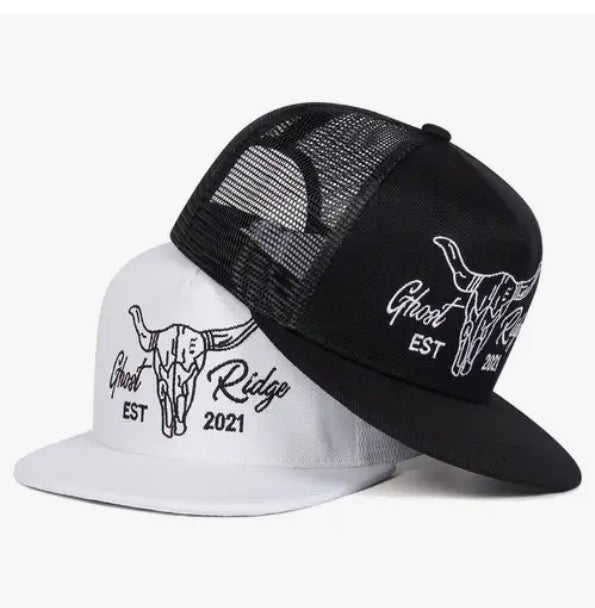 Men'S Bull Skull GHOST RISDE Net Cap Hip-Hop Cap Baseball Cap Outdoor Adjustable Fashion Casual Hat Suitable for Spring Summer Travel Beach Party