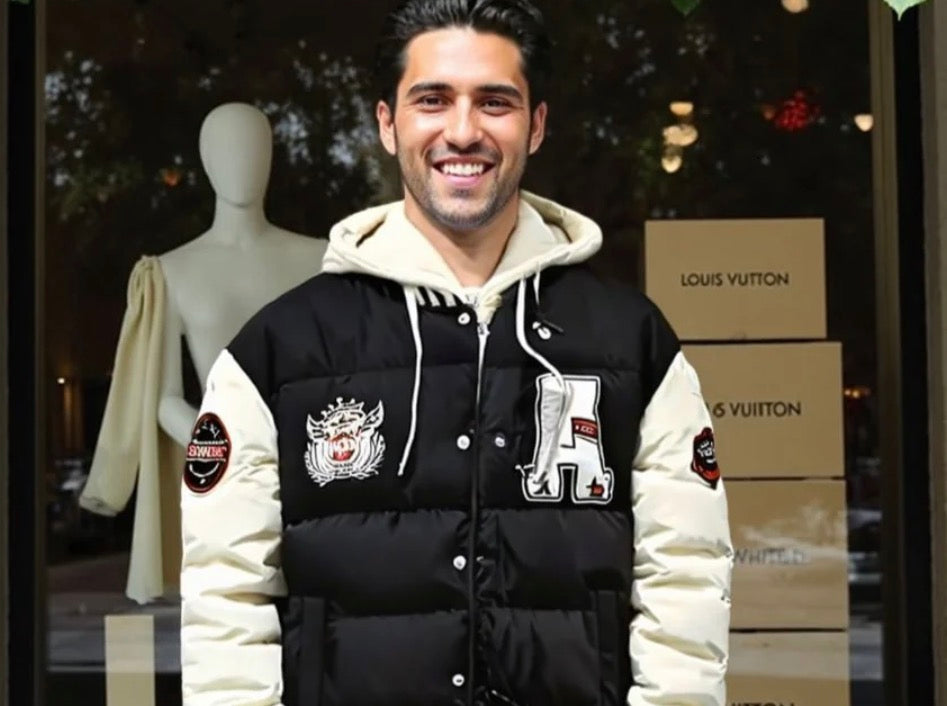 Mens layered Look Hooded baseball Jacket